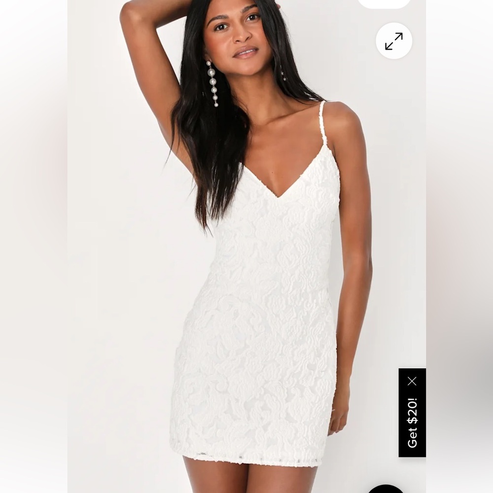 Moonlight Moments White Floral Jacquard Backless Mini Dress
